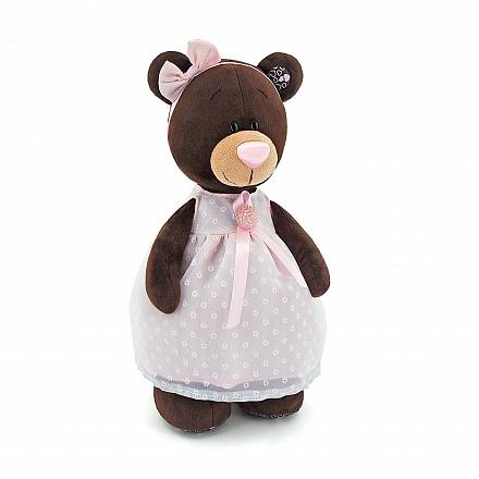 Медведь девочка Milk стоячая в платье с брошью, 30 см. 